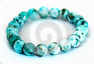 Genuine Larimar Round Beads Bracelet isolated on