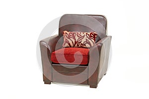 Genuine leather armchair with cushions