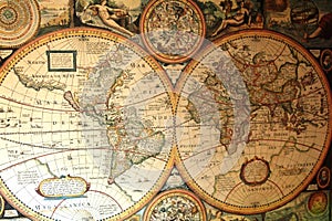 Old World Map in Hemispheres, a cartography collection seen in Puszykowo, Poland