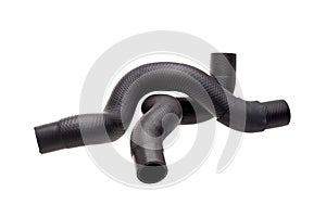 Genuine reinforced radiator pipes made of black hard rubber with stiffeners.