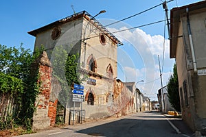 Genzone characteristic ancient village vision square church houses detail Po Valley