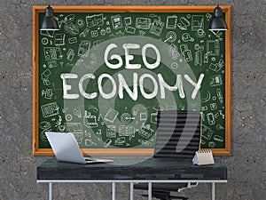 Geo Economy - Hand Drawn on Green Chalkboard. 3d