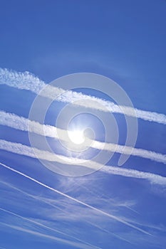 Geo engineering through airplane chemtrails. photo