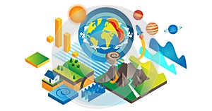 Geo isometric vector illustration. Geology and geography element collection