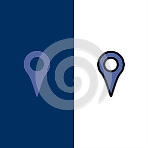 Geo location, Location, Map, Pin  Icons. Flat and Line Filled Icon Set Vector Blue Background