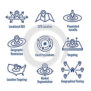 Geo Location Targeting - GPS Positioning and Geolocation Icon Set