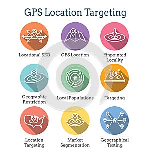 Geo Location Targeting with GPS Positioning and Geolocation Icon Set photo