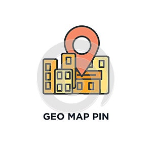 geo map pin icon, symbol of clean cartoon ux ui design, concept delivery service or gps location, geo point marker surrounded by