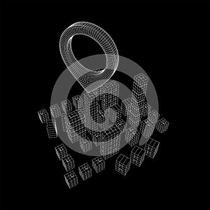 Geo map pin on Mesh Cubes City Array wireframe mesh