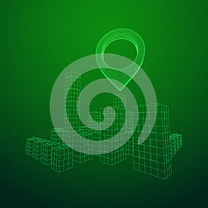 Geo map pin on Mesh Cubes City Array wireframe mesh