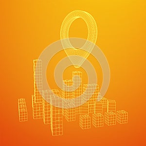 Geo map pin on Mesh Cubes City Array wireframe mesh