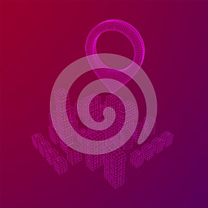 Geo map pin on Mesh Cubes City Array wireframe mesh