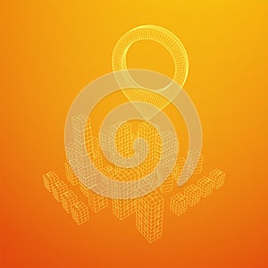 Geo map pin on Mesh Cubes City Array wireframe mesh