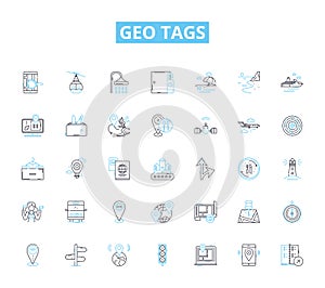 Geo tags linear icons set. Latitude, Longitude, Coordinates, Location, Maps, Finding, Direction line vector and concept photo