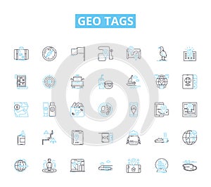 Geo tags linear icons set. Latitude, Longitude, Coordinates, Location, Maps, Finding, Direction line vector and concept photo