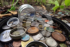 geocacher finding hidden treasure full of geocoins and travel bugs