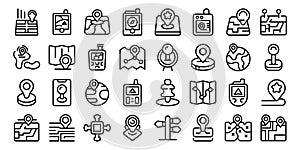 Geocaching icons set outline vector. Travel city map