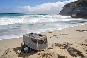 geocaching treasure hunt on secluded beach, with the waves rolling in