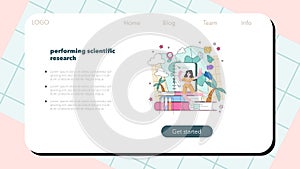 Geochemist web banner or landing page. Scientist study structure