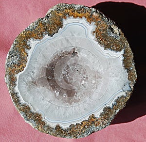 Geode that has beeen cut and polished to show internal structure..