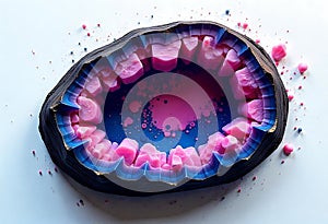 A geode with pink crystals and blue interior