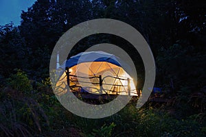 Geodesic Dome rental from Airbnb in the Blue Ridge Mountains of North Carolina. Tiny Home with beautiful interior decorating and C