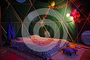 Geodesic Dome rental from Airbnb in the Blue Ridge Mountains of North Carolina. Tiny Home with beautiful interior decorating and C