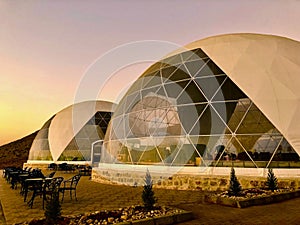 Geodesic domes in the deserts near Petra, Jordan photo