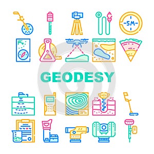 Geodesy Equipment Collection Icons Set Vector Illustration