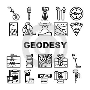 Geodesy Equipment Collection Icons Set Vector Illustration