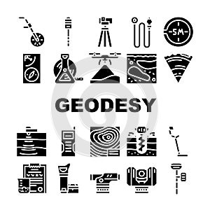 Geodesy Equipment Collection Icons Set Vector Illustration