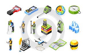 Geodesy Isometric Icon Set