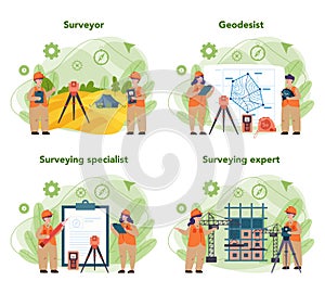 Geodesy science concept set. Land surveying technology. Engineering