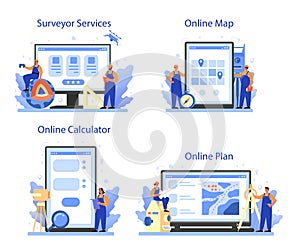 Geodesy science online service or platform set. Land surveying