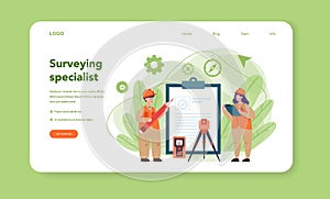 Geodesy science web banner or landing page. Land surveying