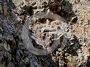 Geodesy. Stone texture. The rock is brown and red. Mineral background. Design from natural materials.