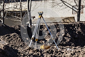 Geodetic equipment. A special device level for surveyors before carrying out earthwork.