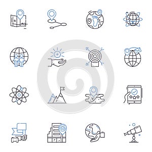Geodetic line icons collection. Surveying, Coordinate, Mapping, Geodesy, Navigation, Topography, Location vector and
