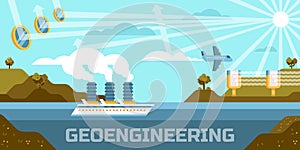 Geoengineering concept vector illustration, altering, atmosphere, biosphere