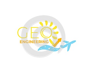 Geoengineering, plane sprays small particles that reflect solar energy, graphic design photo