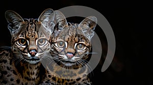 Geoffroy s cat and kitten portrait with ample space for inserting informative text
