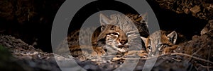 Geoffroy s cat and kitten portrait with ample space on the left for text placement
