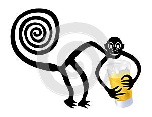 Geoglyph of the Monkey from Nazca with glass of beer