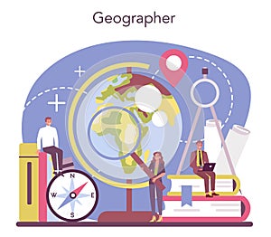 Geographer concept. Studying the lands, features, inhabitants