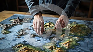 Geographer exploring the terrain on the model