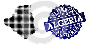 Composition of Halftone Dotted Map of Algeria and Grunge Stamp Watermark