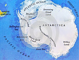 Geographic map of Antartic island close photo