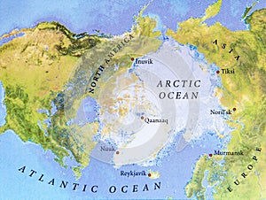 Geographic map of Arctic Ocean close location