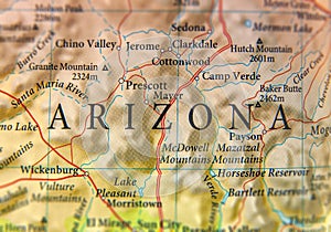 Geographic map of Arizona state close