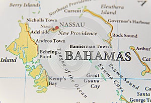 Geographic map of Bahamas island close